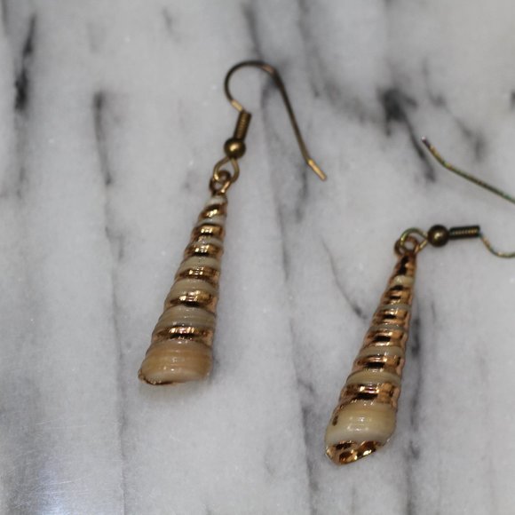 Gold Seashell Earrings - Picture 2 of 3